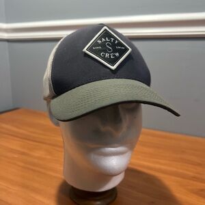 Salty Crew Navy Blue and White Mesh Trucker Snap Back Hat